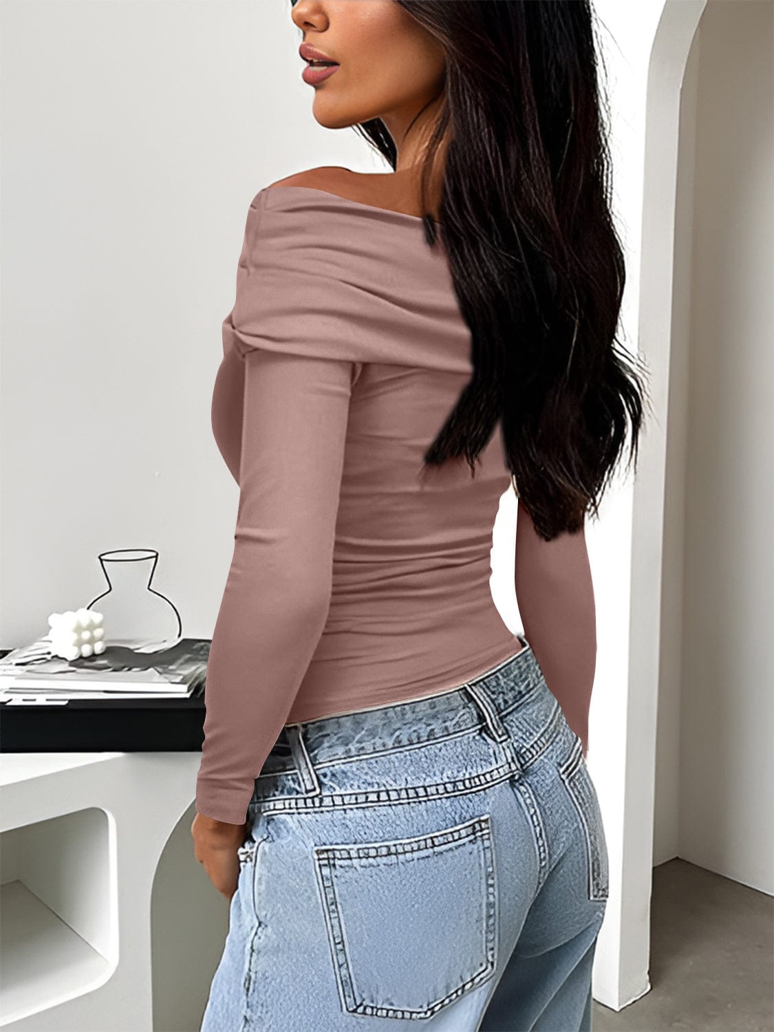 Trendsi Fall Ruched One Shoulder Long Sleeve T-Shirt Ruched One Shoulder Long Sleeve T-Shirt