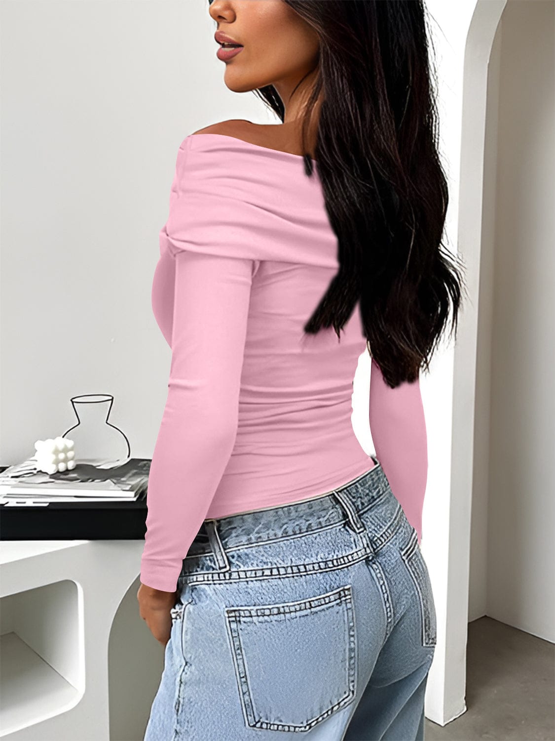 Trendsi Fall Ruched One Shoulder Long Sleeve T-Shirt Ruched One Shoulder Long Sleeve T-Shirt