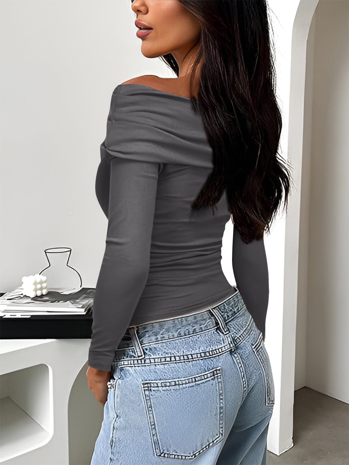 Trendsi Fall Ruched One Shoulder Long Sleeve T-Shirt Ruched One Shoulder Long Sleeve T-Shirt