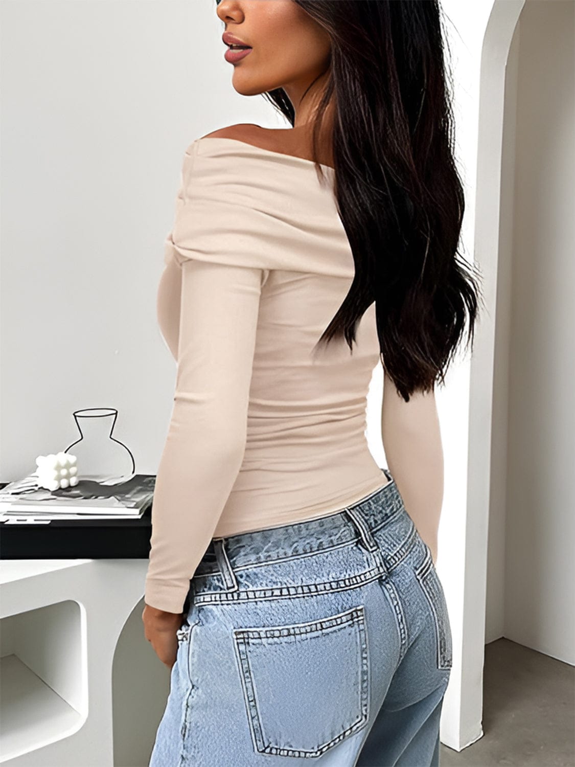 Trendsi Fall Ruched One Shoulder Long Sleeve T-Shirt Ruched One Shoulder Long Sleeve T-Shirt