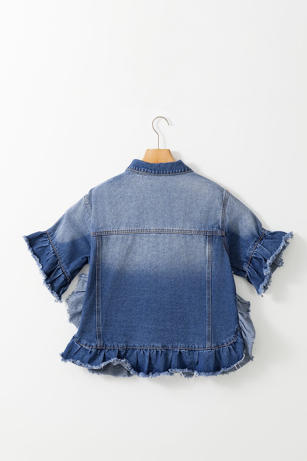 Trendsi Fall Ruffled Raw Hem Half Sleeve Denim Top Ruffled Raw Hem Half Sleeve Denim Top