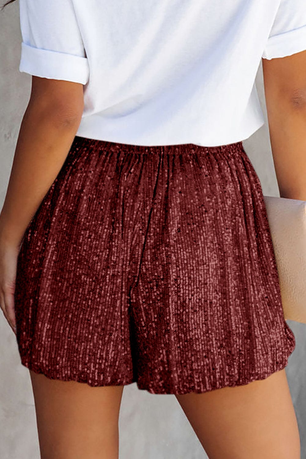 Trendsi Fall Sequin Elastic Waist Shorts Sequin Elastic Waist Shorts