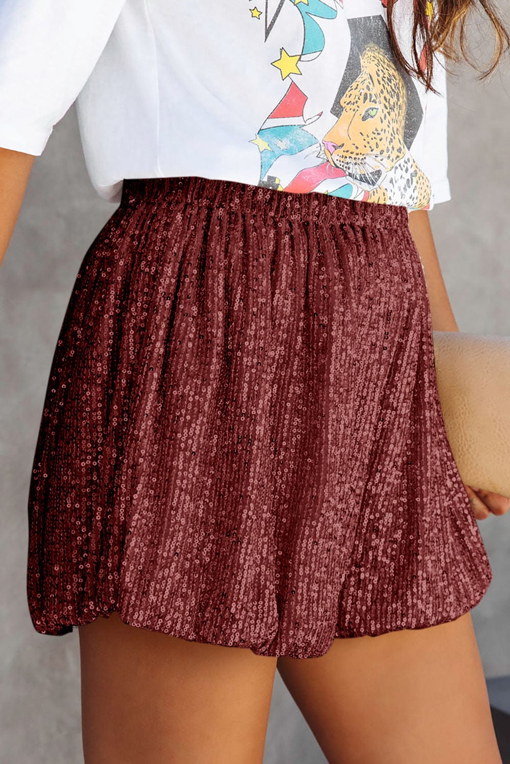 Trendsi Fall Sequin Elastic Waist Shorts Sequin Elastic Waist Shorts