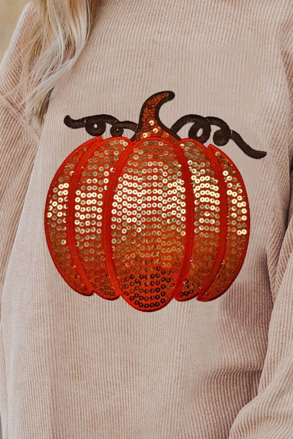 Trendsi Fall Sequin Pumpkin Round Neck Long Sleeve Sweatshirt Sequin Pumpkin Round Neck Long Sleeve Sweatshirt
