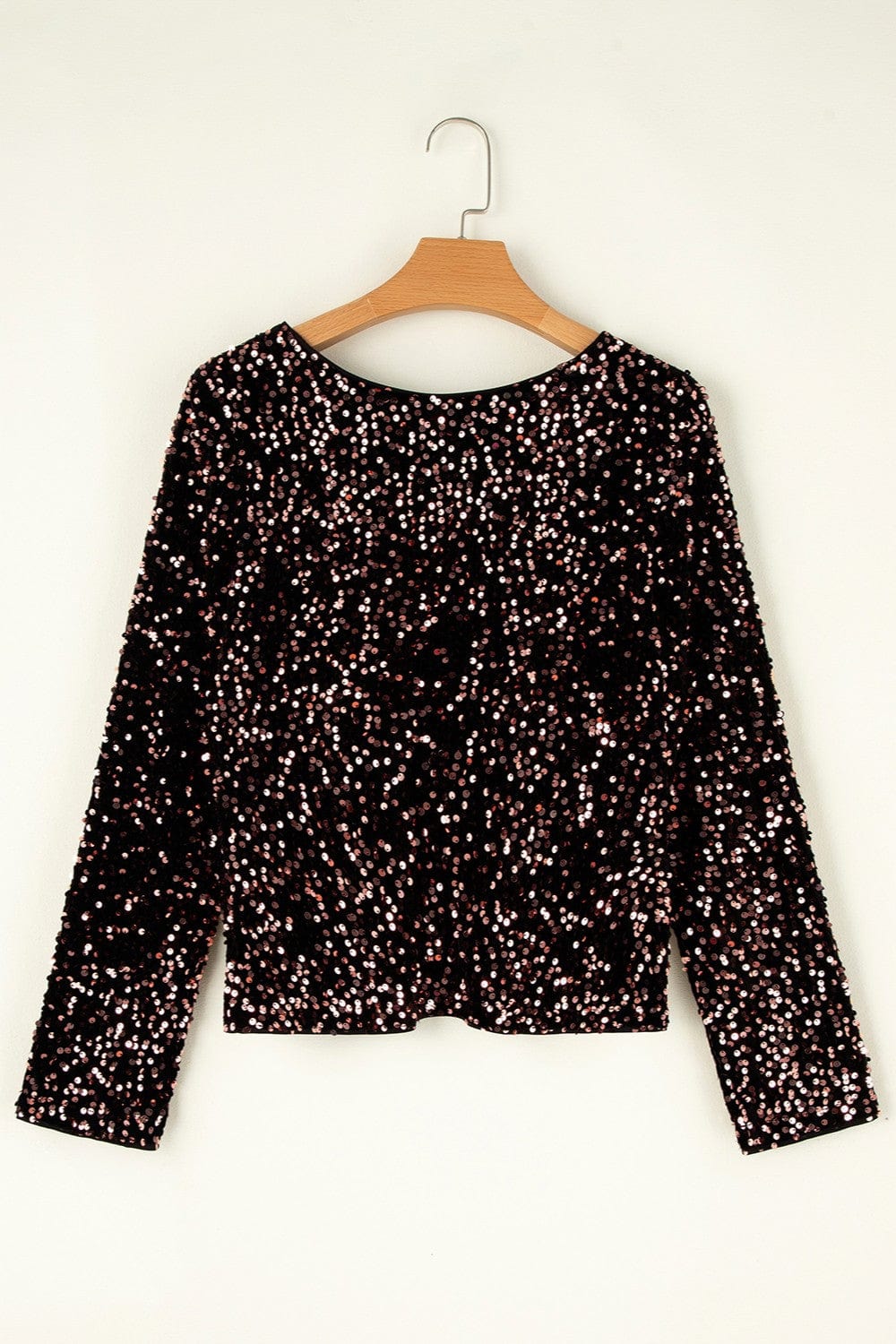 Trendsi Fall Sequin Round Neck Long Sleeve Blouse Sequin Round Neck Long Sleeve Blouse