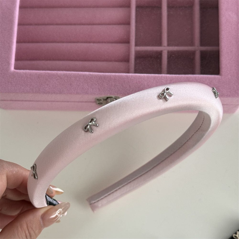 Trendsi Fall Silver/Pink / One Size Alloy Bow Trim Headband Alloy Bow Trim Headband