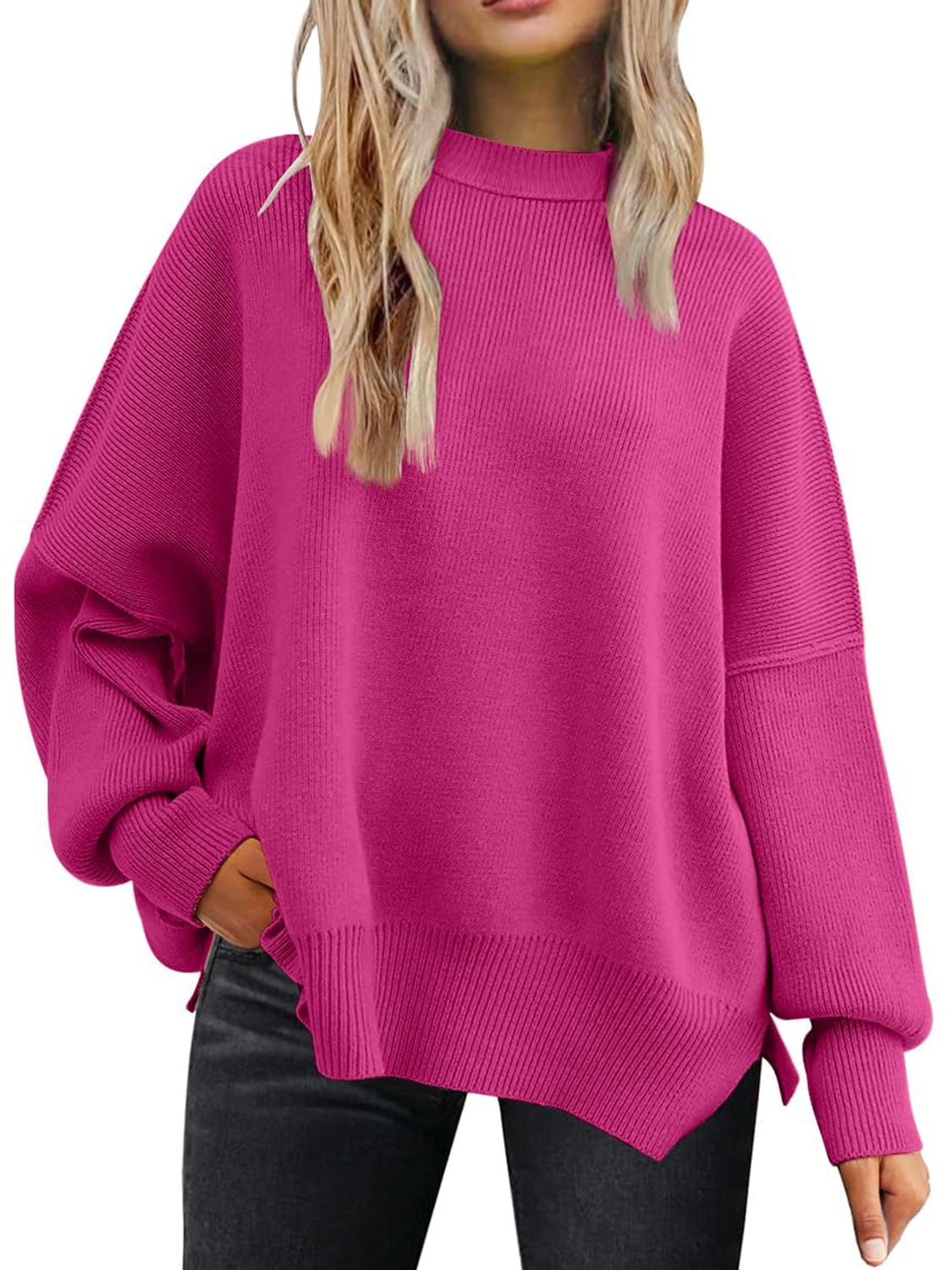Trendsi Fall Slit Round Neck Dropped Shoulder Sweater Slit Round Neck Dropped Shoulder Sweater