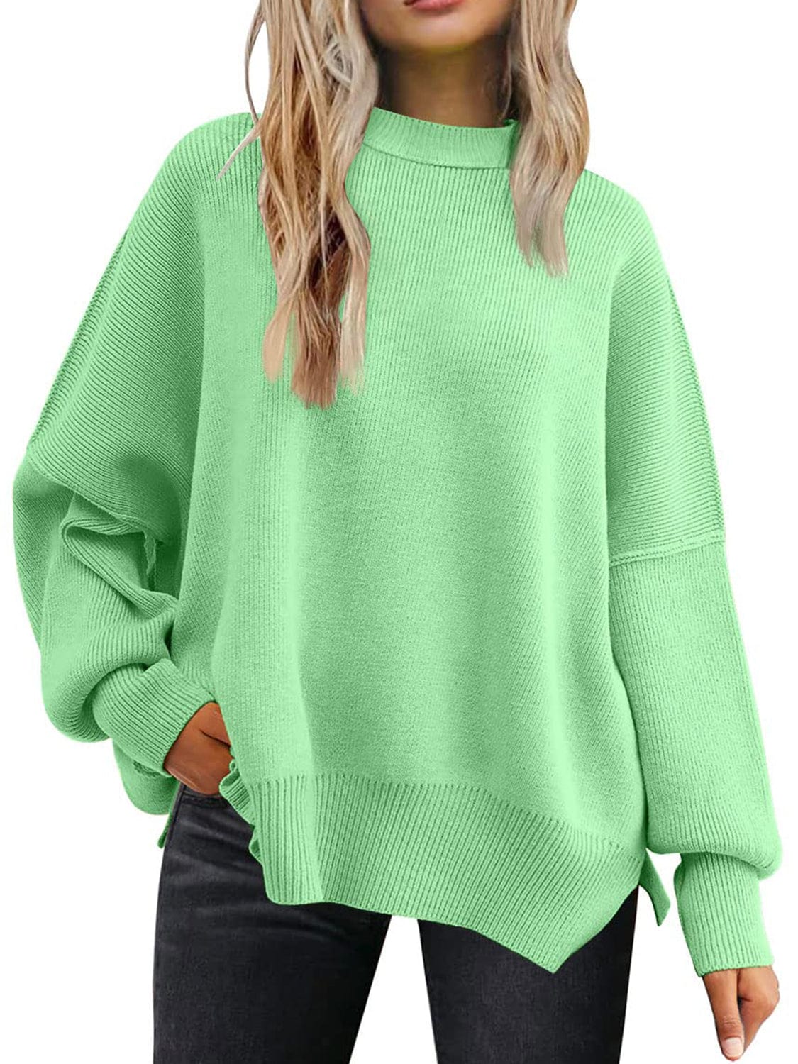 Trendsi Fall Slit Round Neck Dropped Shoulder Sweater Slit Round Neck Dropped Shoulder Sweater