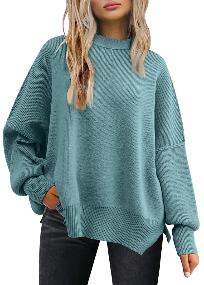 Trendsi Fall Slit Round Neck Dropped Shoulder Sweater Slit Round Neck Dropped Shoulder Sweater