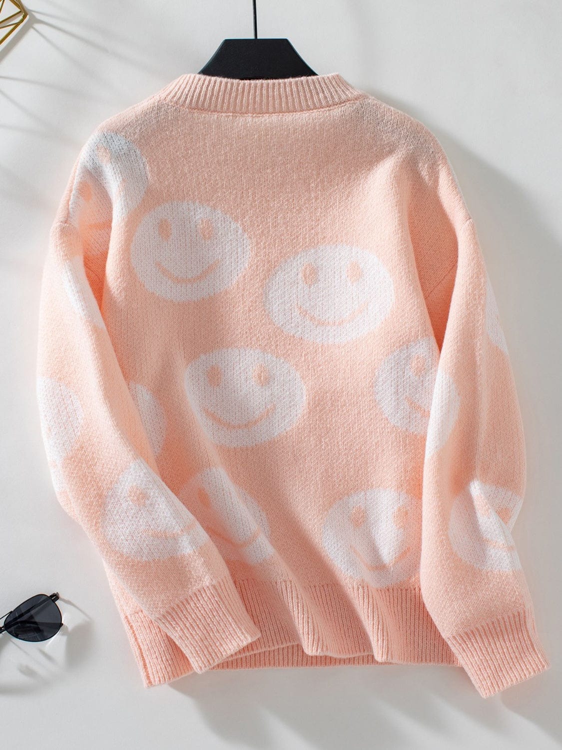 Trendsi Fall Smile Pattern Round Neck Long Sleeve Sweater Smile Pattern Round Neck Long Sleeve Sweater