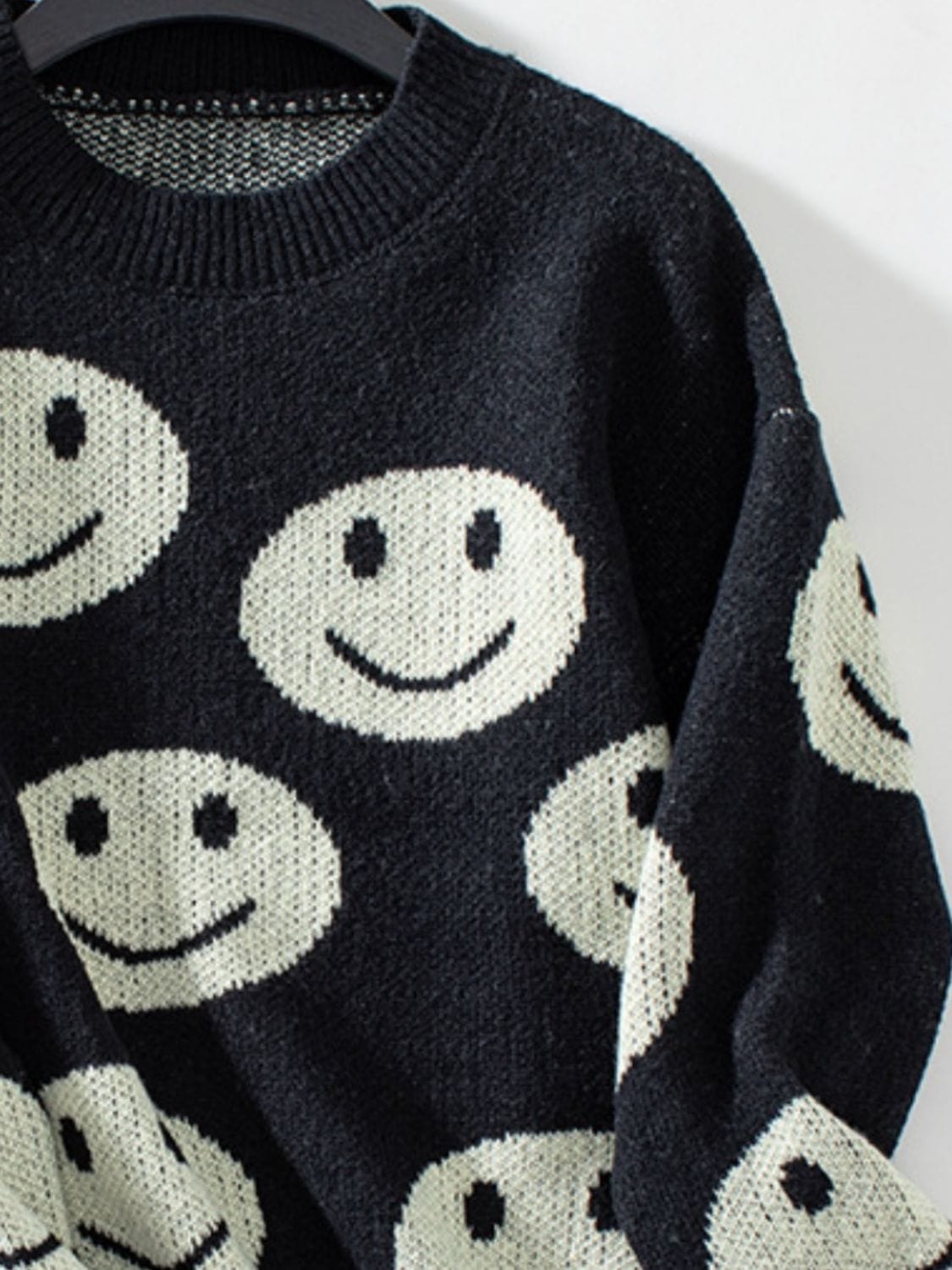 Trendsi Fall Smile Pattern Round Neck Long Sleeve Sweater Smile Pattern Round Neck Long Sleeve Sweater