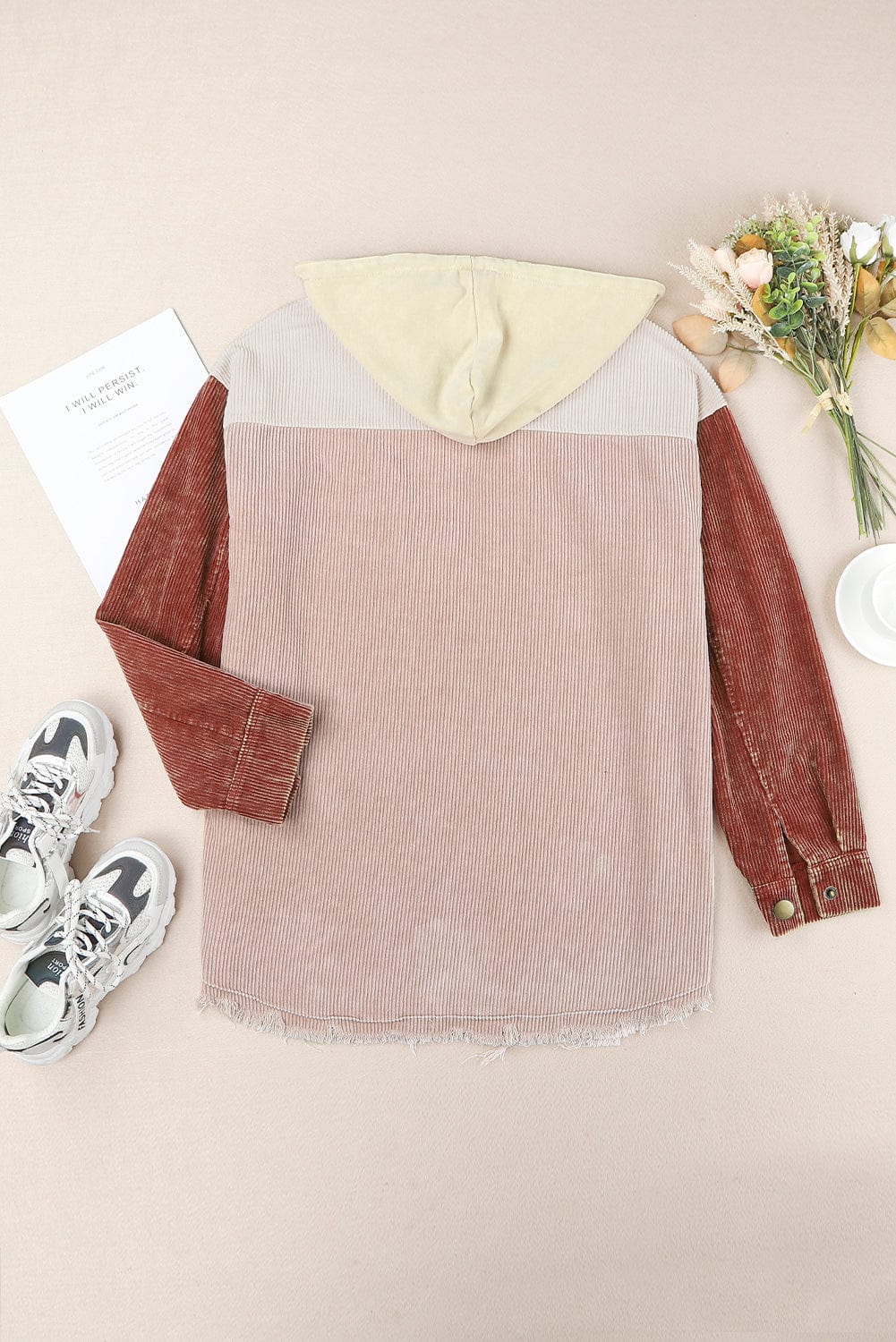 Trendsi Fall Snap Front Hooded Corduroy Shacket Snap Front Hooded Corduroy Shacket