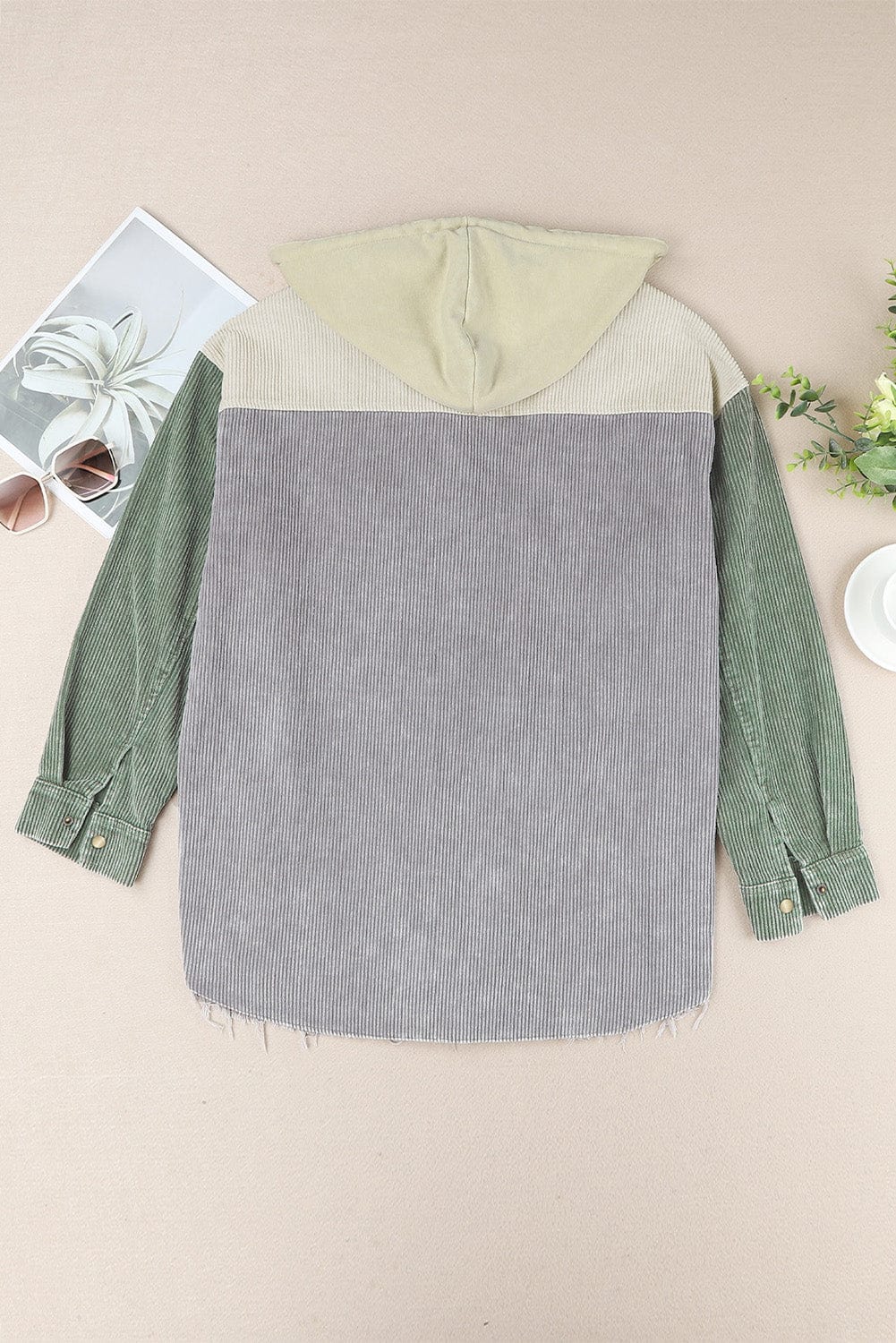 Trendsi Fall Snap Front Hooded Corduroy Shacket Snap Front Hooded Corduroy Shacket