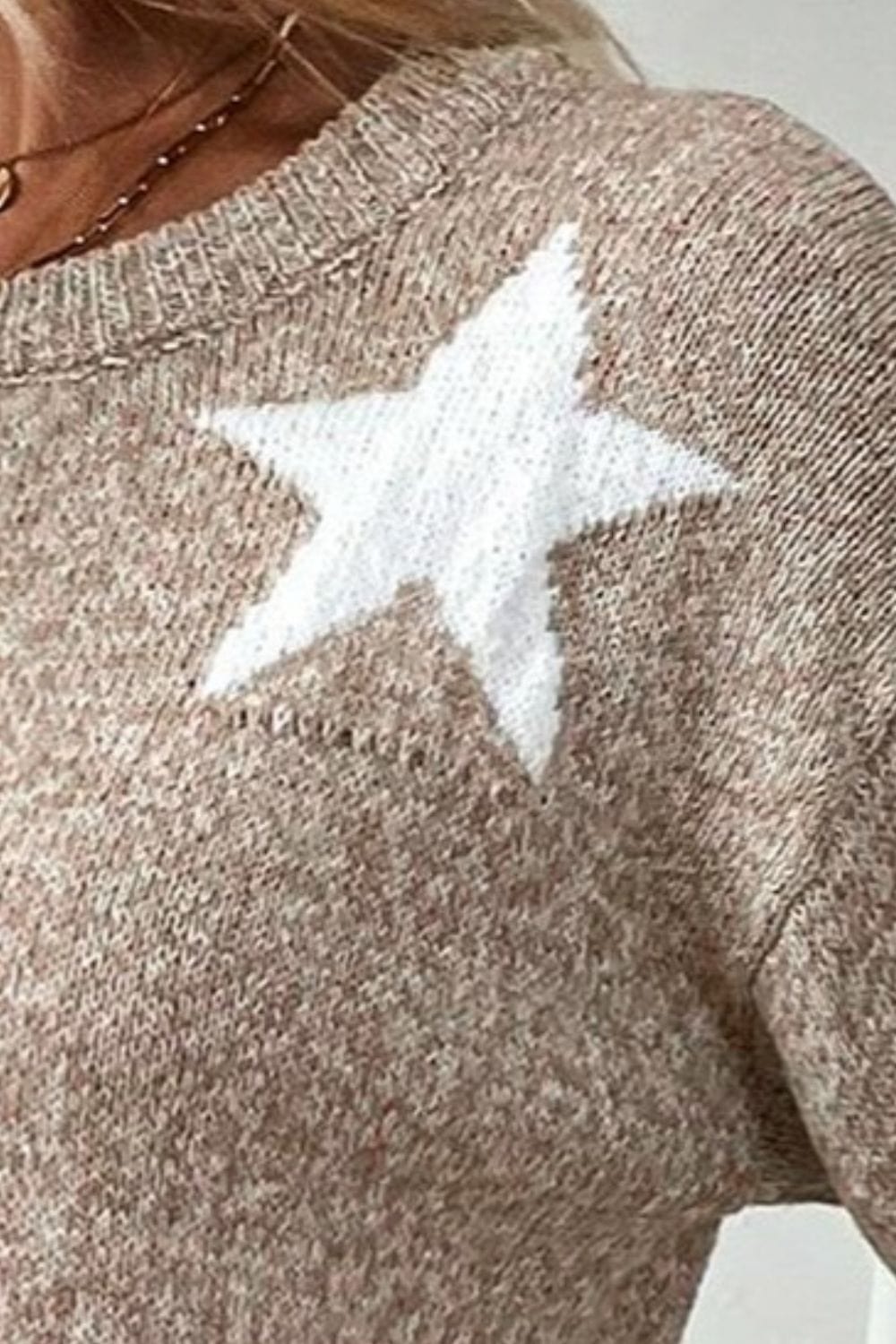 Trendsi Fall Star Round Neck Dropped Shoulder Sweater Star Round Neck Dropped Shoulder Sweater