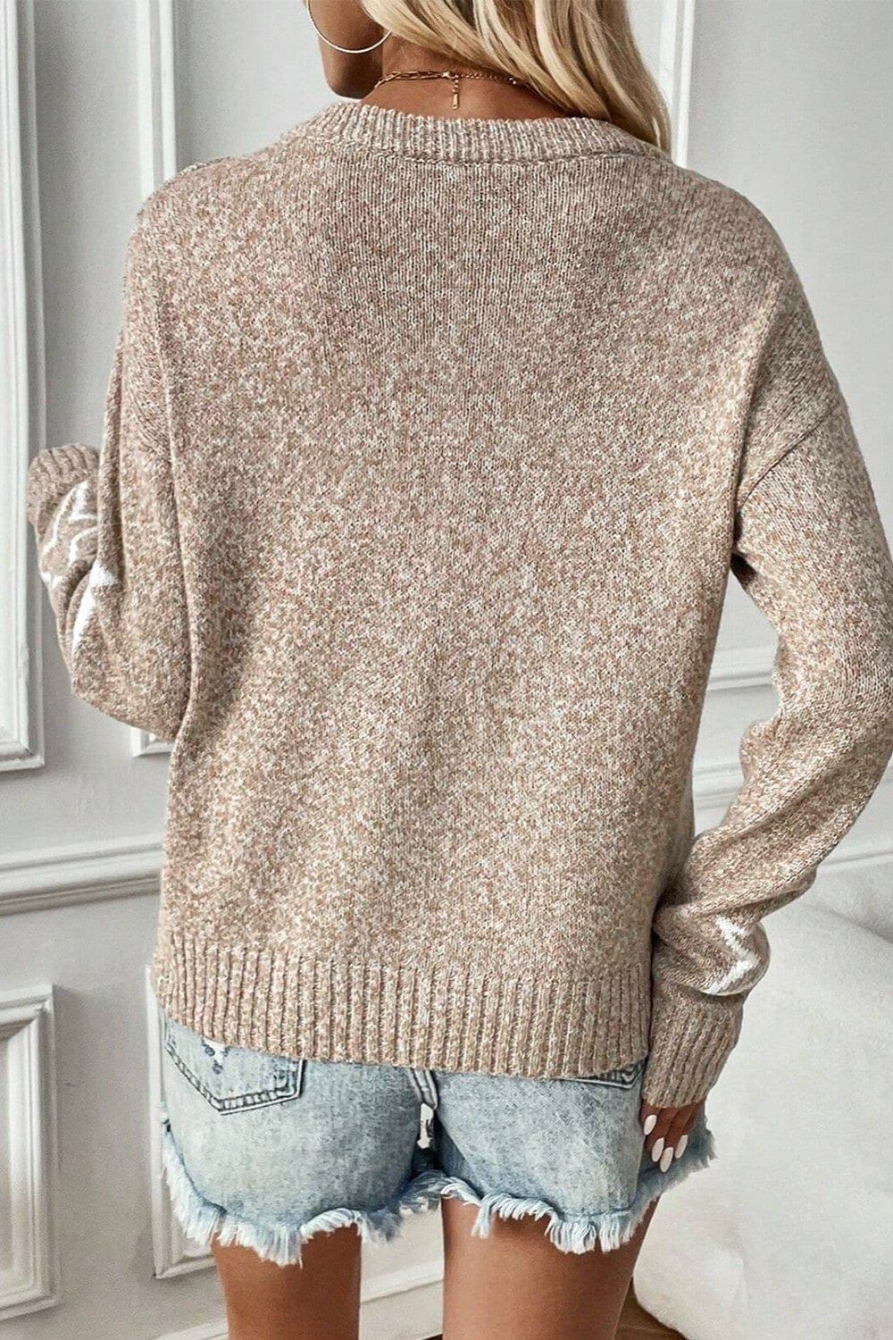 Trendsi Fall Star Round Neck Dropped Shoulder Sweater Star Round Neck Dropped Shoulder Sweater