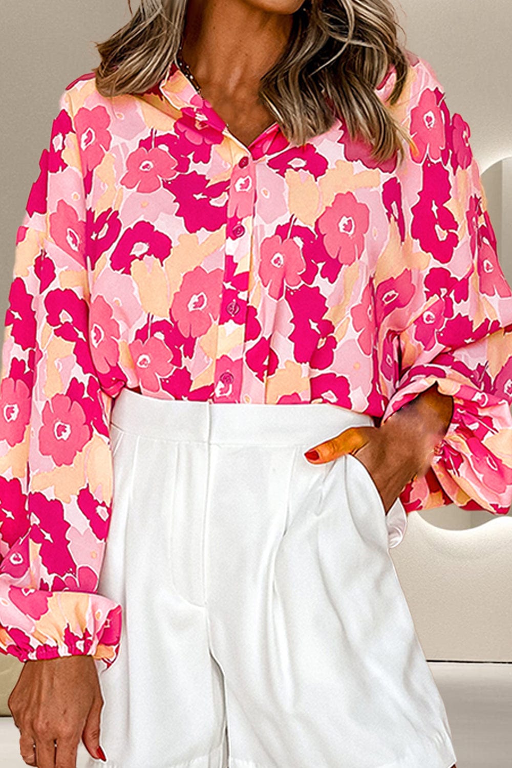 Trendsi Fall Strawberry / S Printed Button Up Long Sleeve Blouse Printed Button Up Long Sleeve Blouse