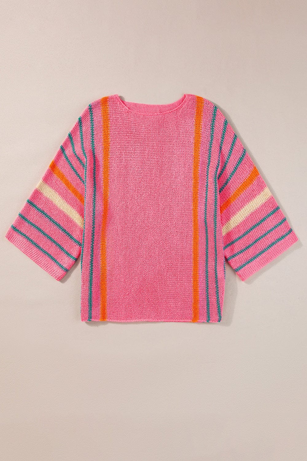 Trendsi Fall Strawberry / S Striped Boat Neck Three-Quarter Sleeve Knit Top Striped Boat Neck Three-Quarter Sleeve Knit Top