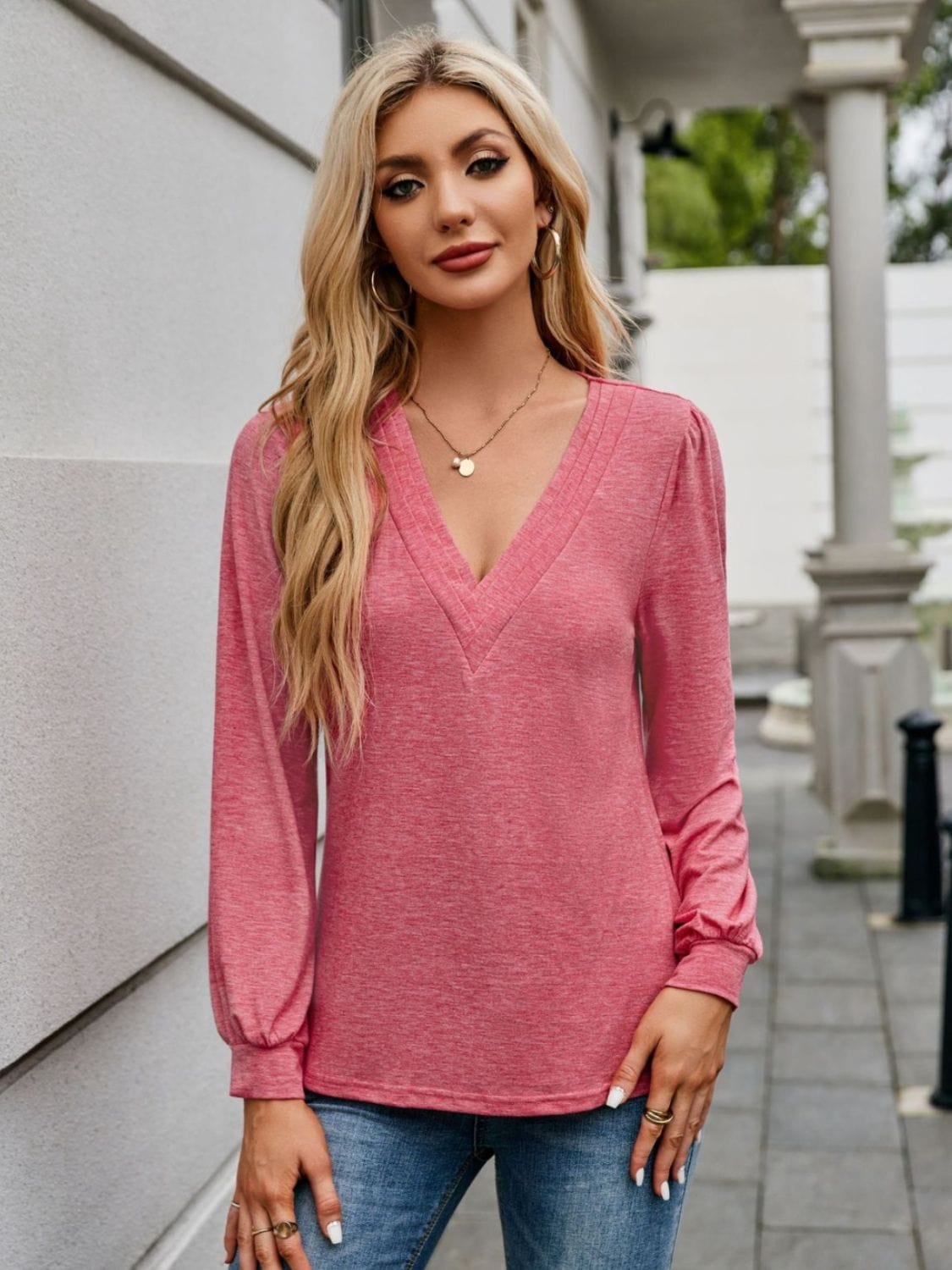 Trendsi Fall Strawberry / S V-Neck Long Sleeve T-Shirt V-Neck Long Sleeve T-Shirt
