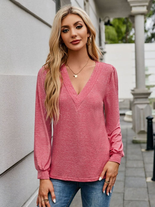Trendsi Fall Strawberry / S V-Neck Long Sleeve T-Shirt V-Neck Long Sleeve T-Shirt