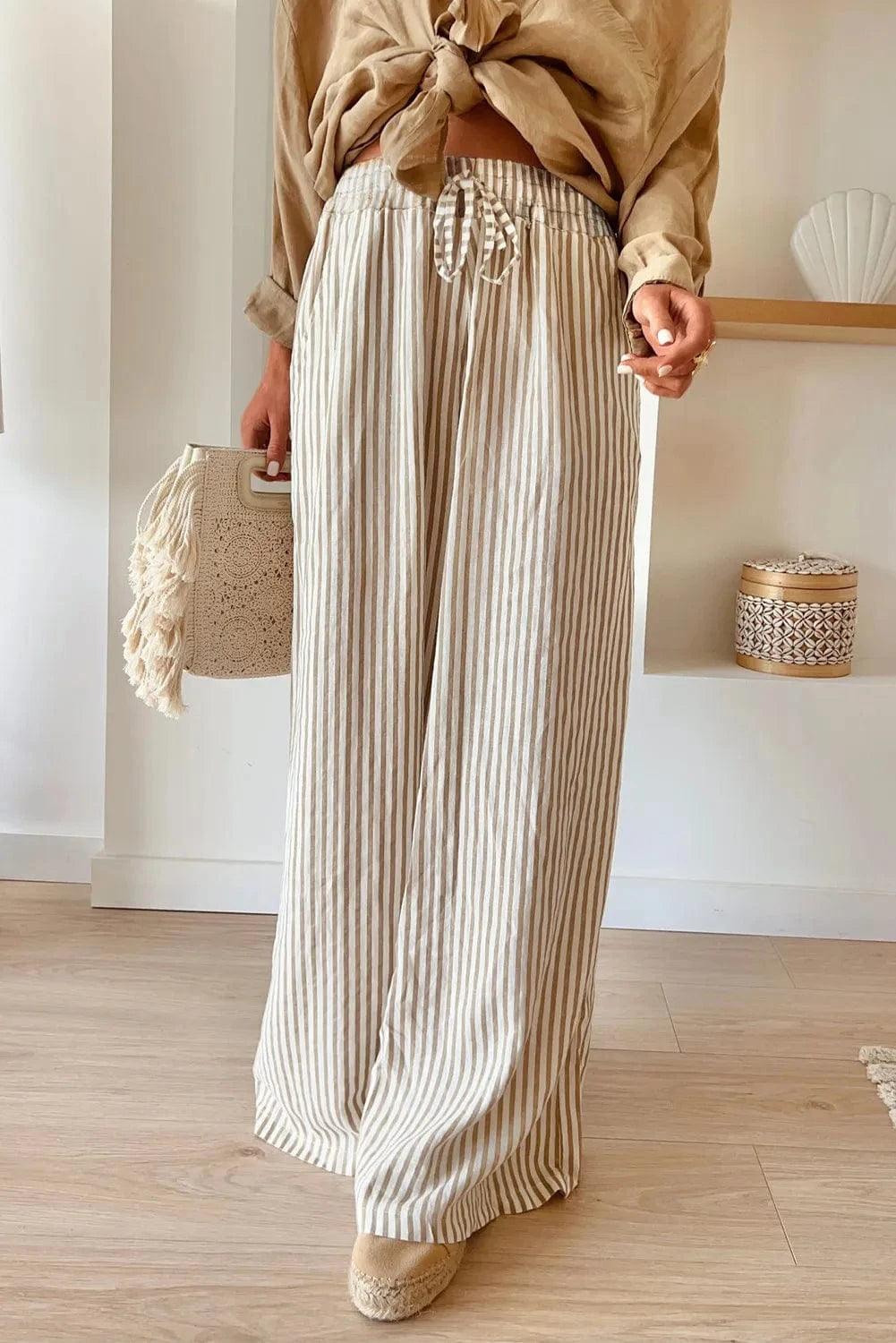 Trendsi Fall Stripe / S Pocketed Striped Wide Leg Pants Pocketed Striped Wide Leg Pants