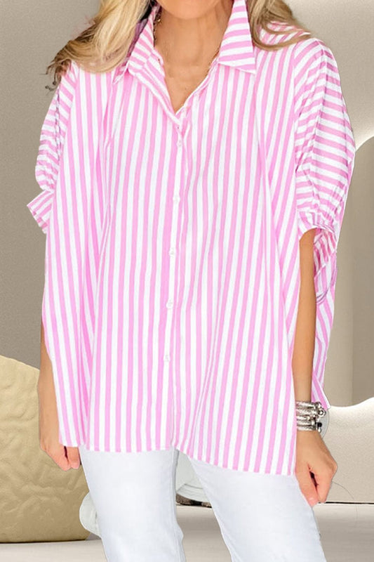 Trendsi Fall Stripe / S Striped Collared Neck Half Sleeve Shirt Striped Collared Neck Half Sleeve Shirt