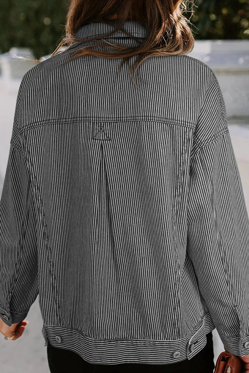 Trendsi Fall Striped Button Up Long Sleeve Denim Jacket Striped Button Up Long Sleeve Denim Jacket