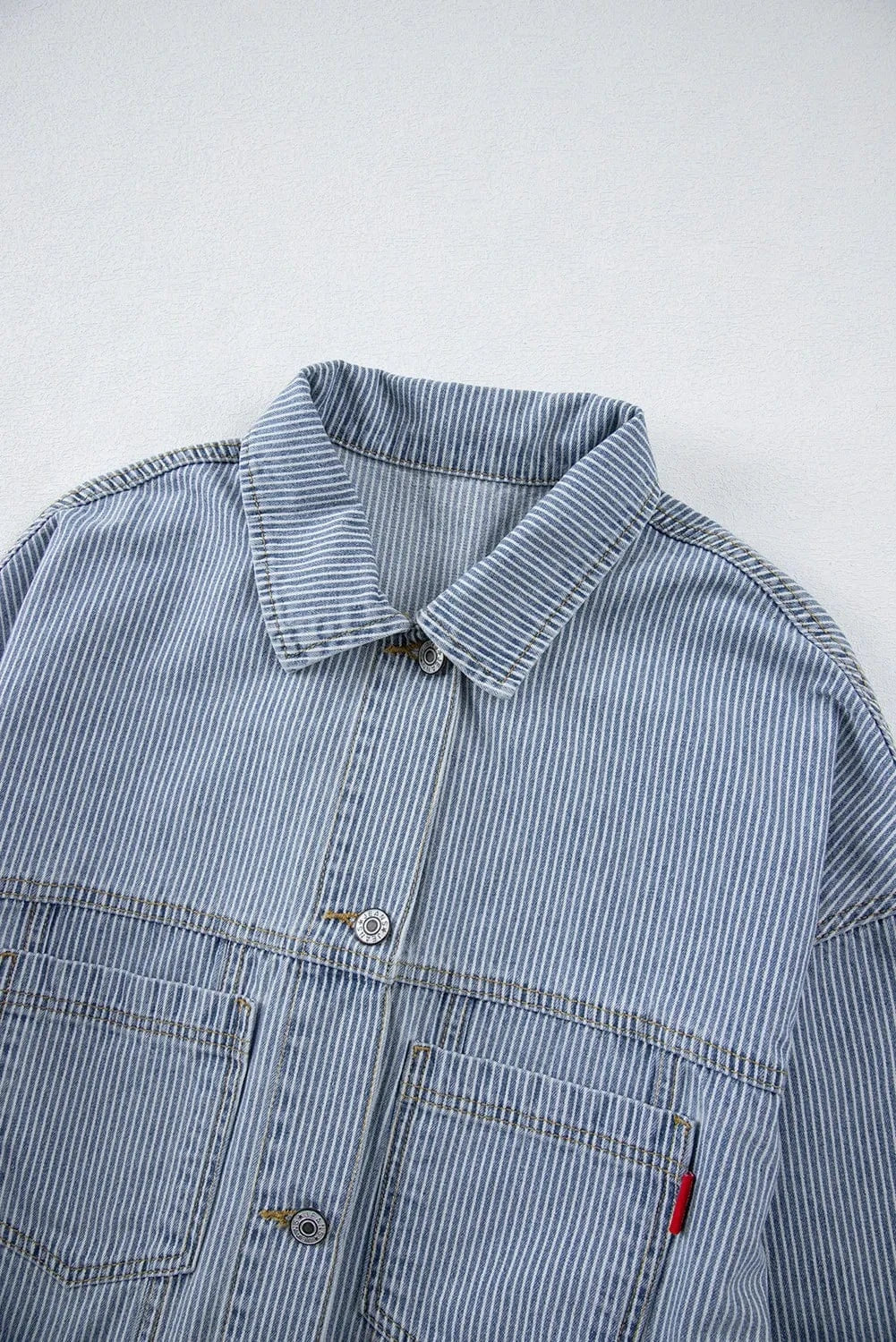 Trendsi Fall Striped Button Up Long Sleeve Denim Jacket Striped Button Up Long Sleeve Denim Jacket