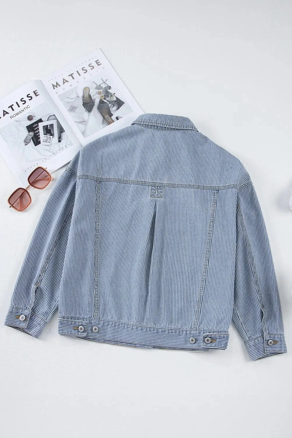 Trendsi Fall Striped Button Up Long Sleeve Denim Jacket Striped Button Up Long Sleeve Denim Jacket