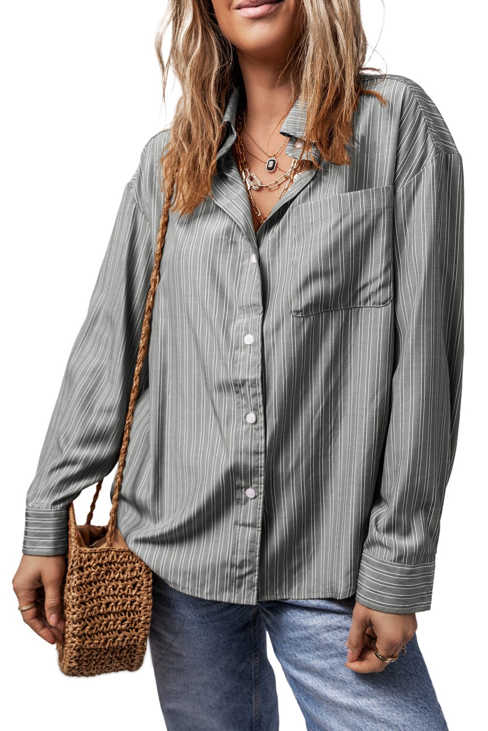 Trendsi Fall Striped Button Up Long Sleeve Shirt Striped Button Up Long Sleeve Shirt