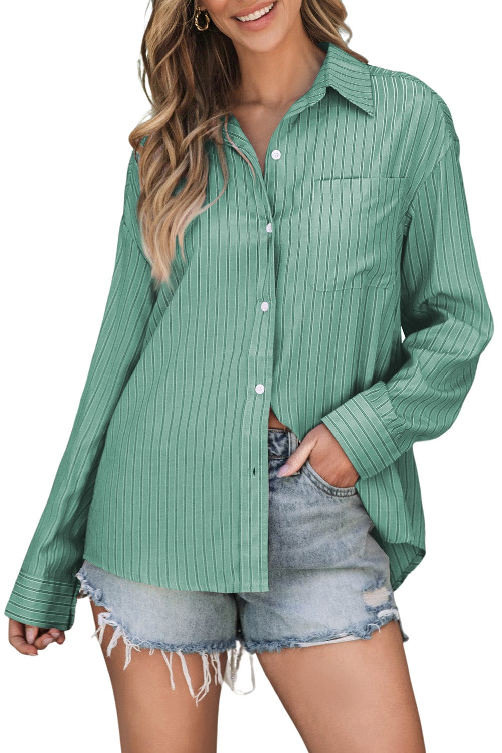 Trendsi Fall Striped Button Up Long Sleeve Shirt Striped Button Up Long Sleeve Shirt
