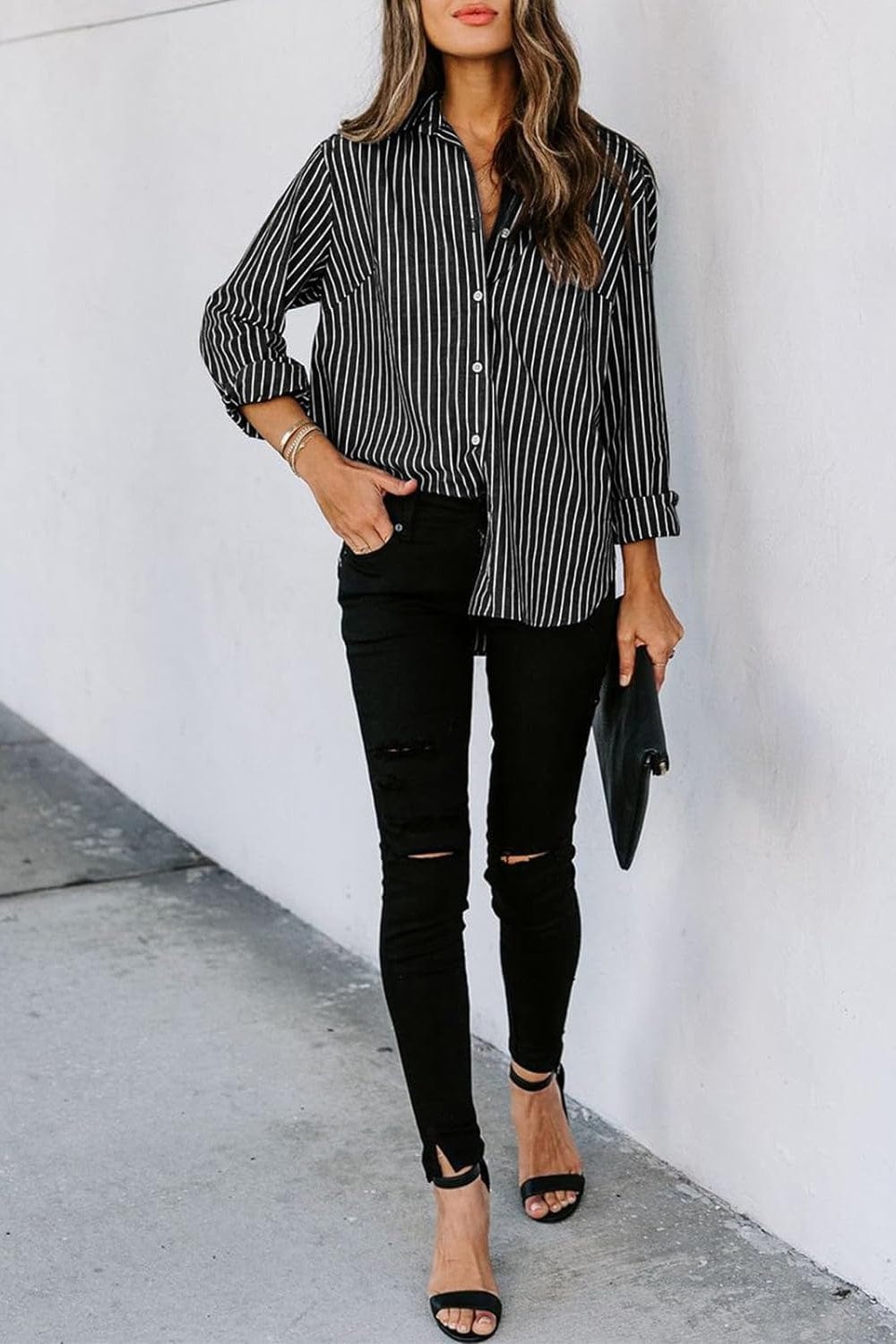 Trendsi Fall Striped Button Up Long Sleeve Shirt Striped Button Up Long Sleeve Shirt