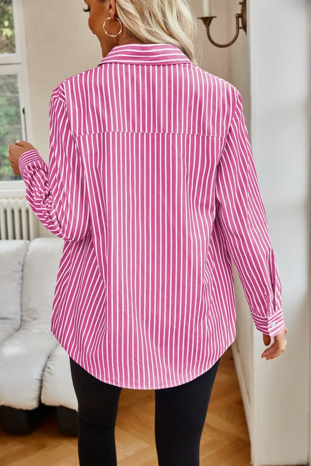 Trendsi Fall Striped Button Up Long Sleeve Shirt Striped Button Up Long Sleeve Shirt