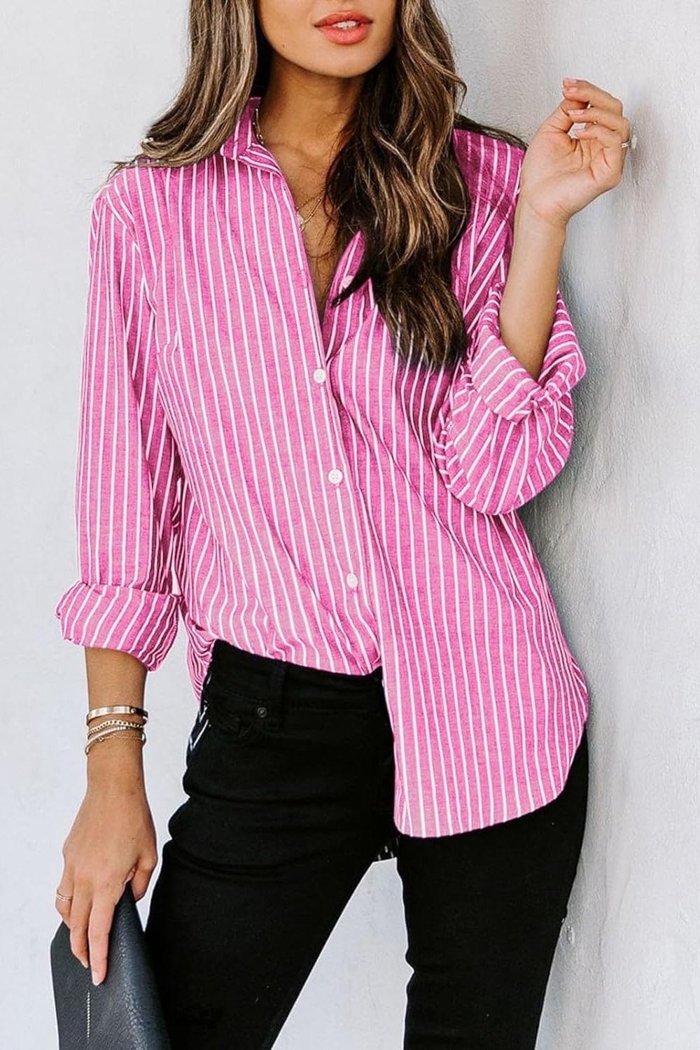 Trendsi Fall Striped Button Up Long Sleeve Shirt Striped Button Up Long Sleeve Shirt