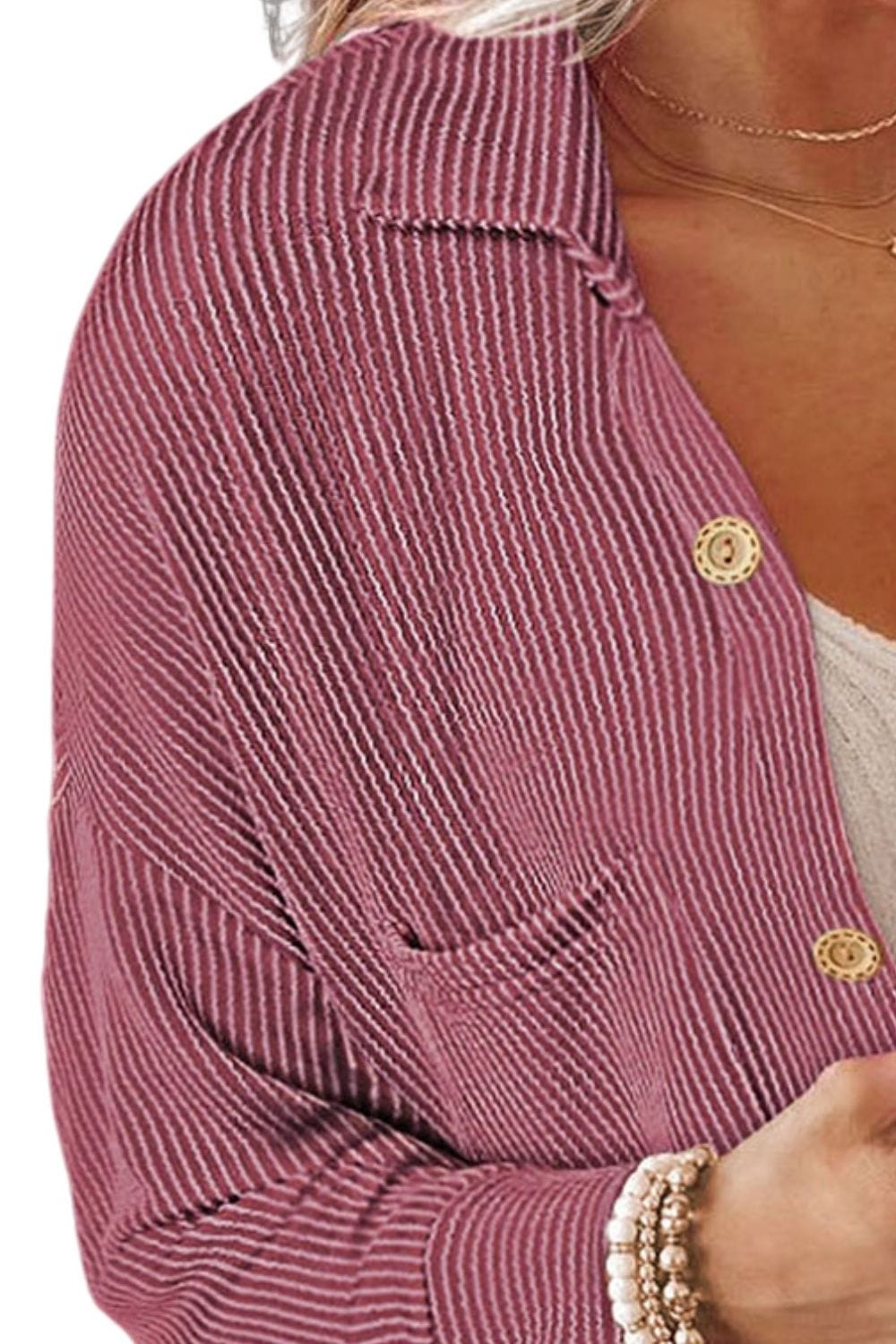 Trendsi Fall Striped Collared Neck Long Sleeve Shirt Striped Collared Neck Long Sleeve Shirt