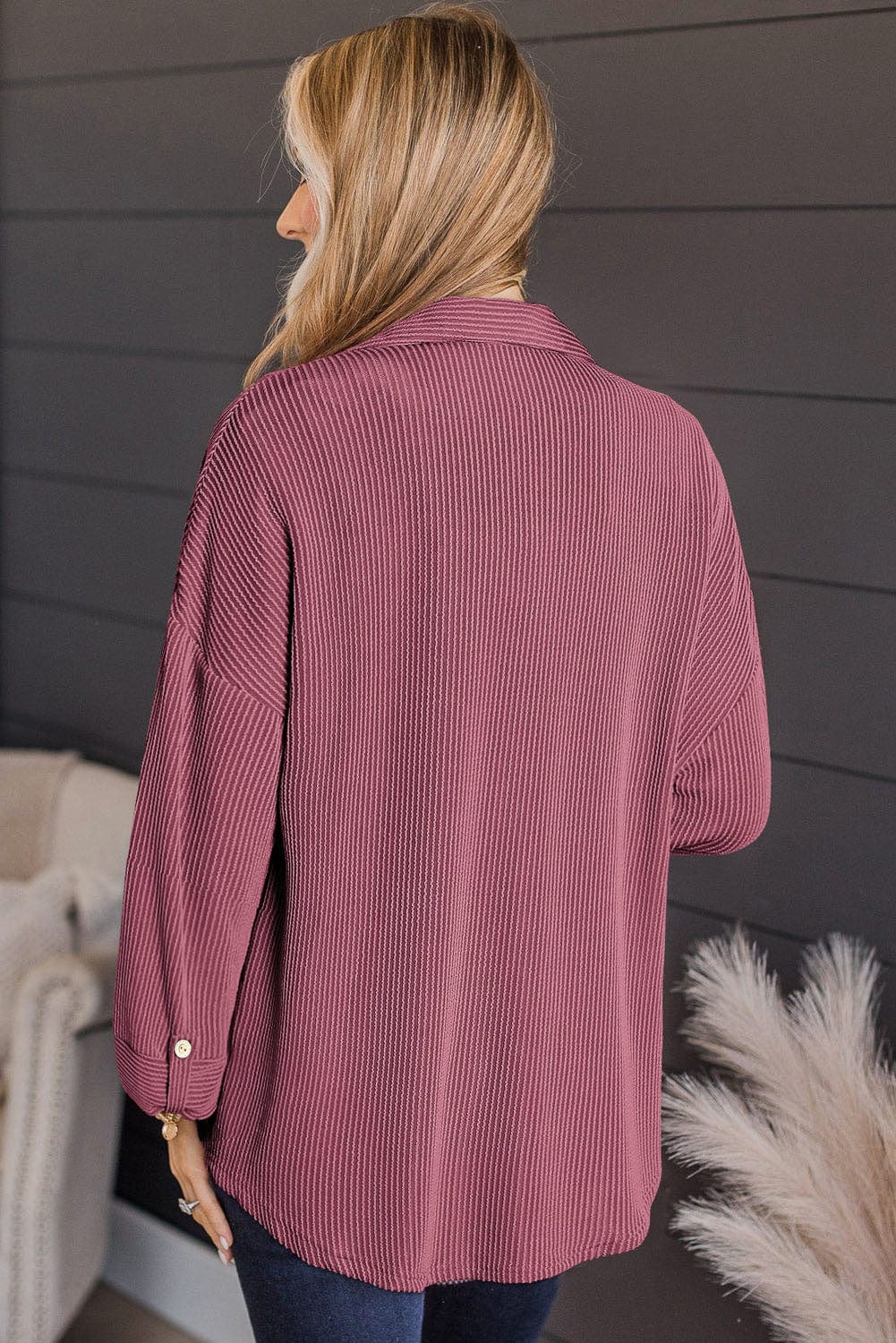 Trendsi Fall Striped Collared Neck Long Sleeve Shirt Striped Collared Neck Long Sleeve Shirt