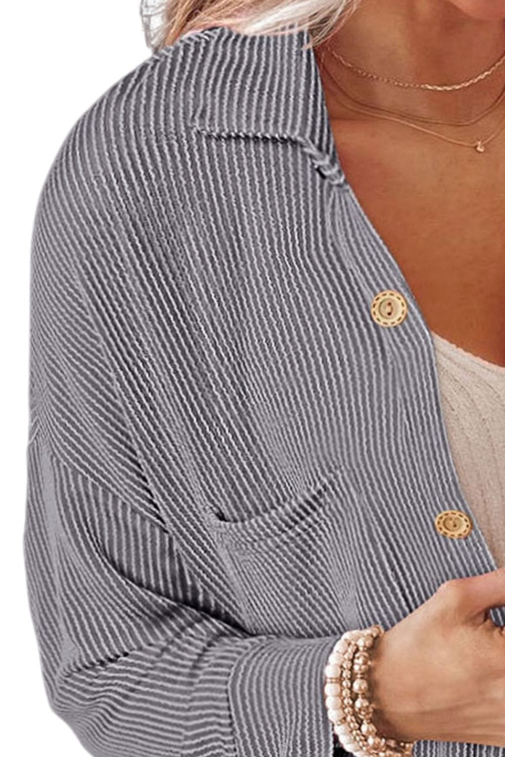 Trendsi Fall Striped Collared Neck Long Sleeve Shirt Striped Collared Neck Long Sleeve Shirt