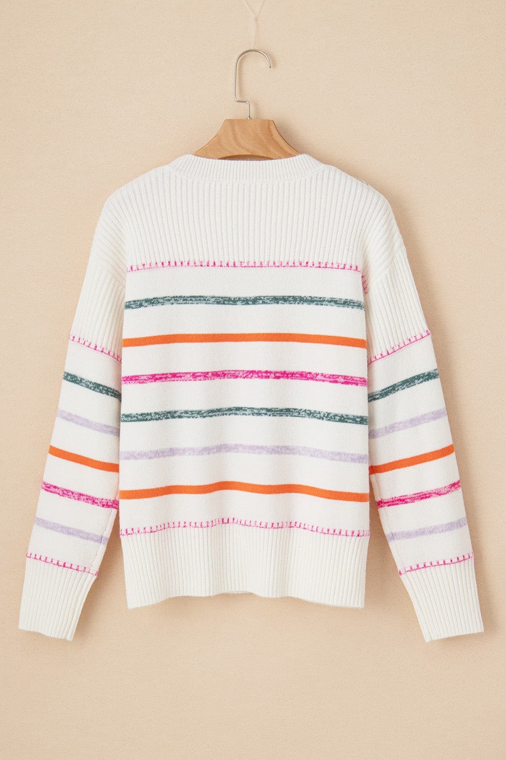 Trendsi Fall Striped Round Neck Dropped Shoulder Sweater Striped Round Neck Dropped Shoulder Sweater