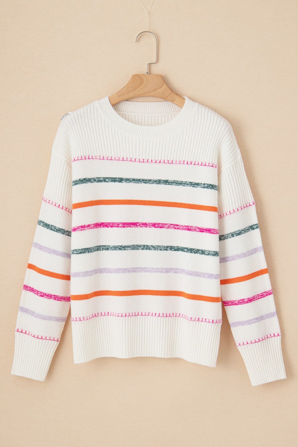 Trendsi Fall Striped Round Neck Dropped Shoulder Sweater Striped Round Neck Dropped Shoulder Sweater