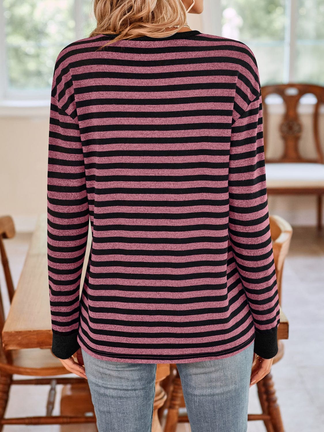 Trendsi Fall Striped Round Neck Long Sleeve T-Shirt Striped Round Neck Long Sleeve T-Shirt