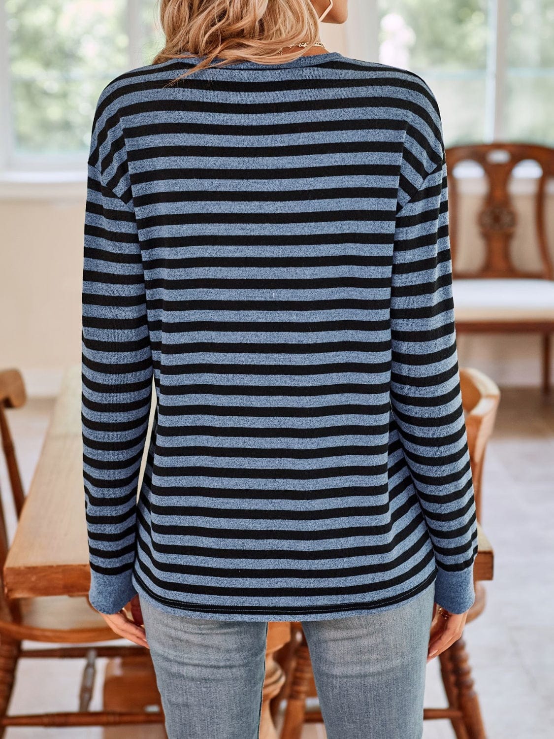 Trendsi Fall Striped Round Neck Long Sleeve T-Shirt Striped Round Neck Long Sleeve T-Shirt