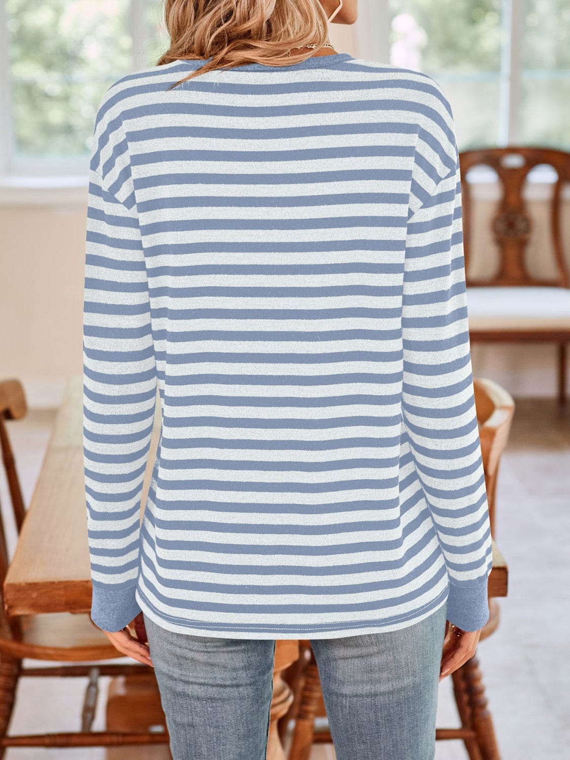 Trendsi Fall Striped Round Neck Long Sleeve T-Shirt Striped Round Neck Long Sleeve T-Shirt