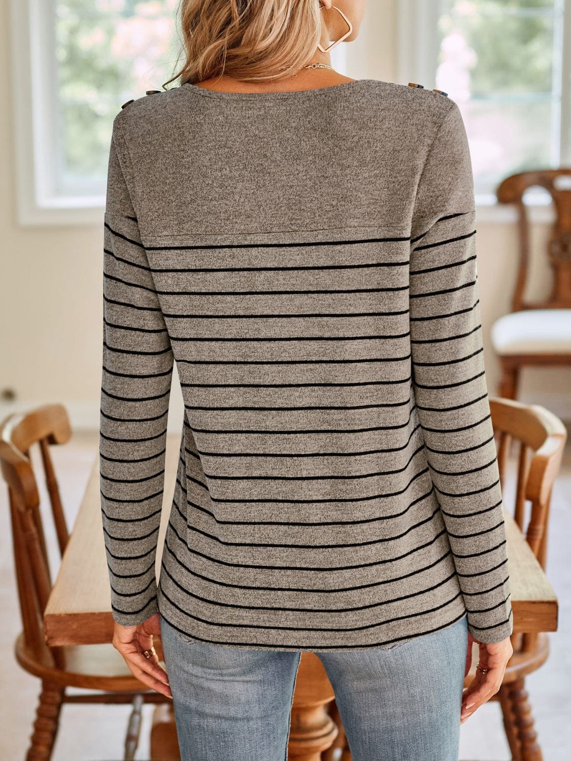 Trendsi Fall Striped Round Neck Long Sleeve T-Shirt Striped Round Neck Long Sleeve T-Shirt