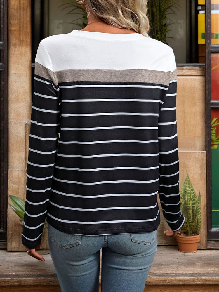 Trendsi Fall Striped Round Neck Long Sleeve T-Shirt Striped Round Neck Long Sleeve T-Shirt
