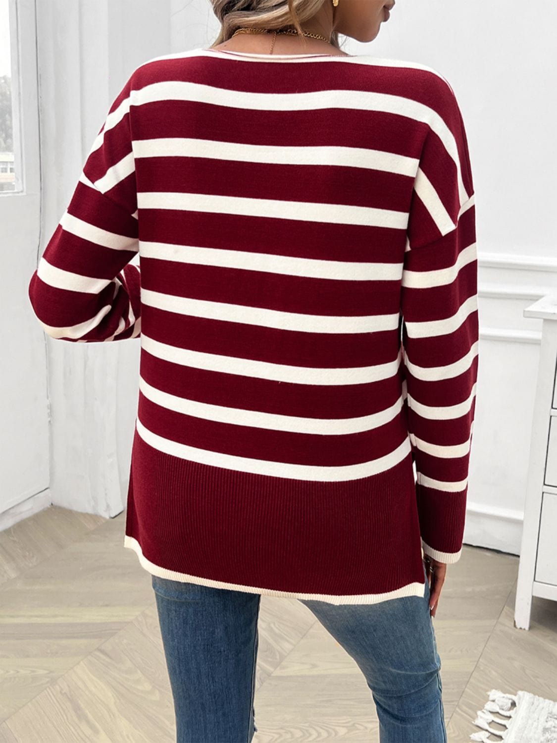 Trendsi Fall Striped V-Neck Long Sleeve Knit Top Striped V-Neck Long Sleeve Knit Top