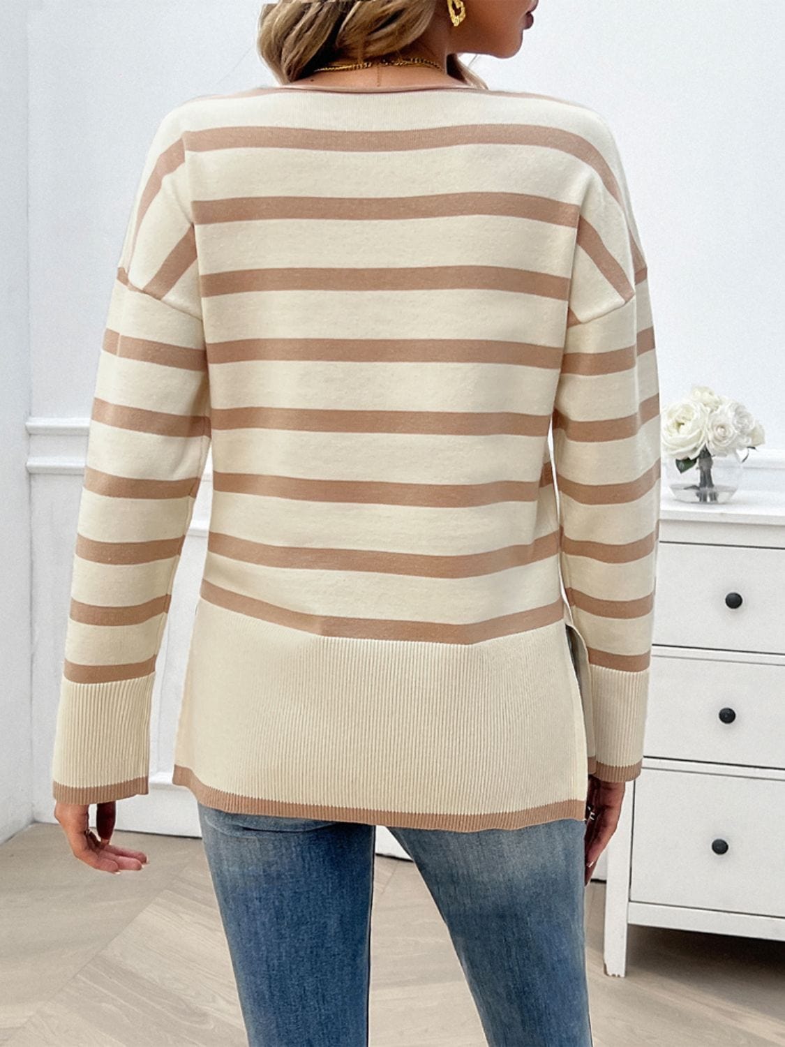 Trendsi Fall Striped V-Neck Long Sleeve Knit Top Striped V-Neck Long Sleeve Knit Top