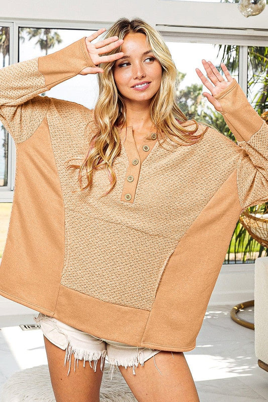 Trendsi Fall Taupe / S BiBi Thumb Opening Long Sleeve Top with Kangaroo Pocket BiBi Thumb Opening Long Sleeve Top with Kangaroo Pocket