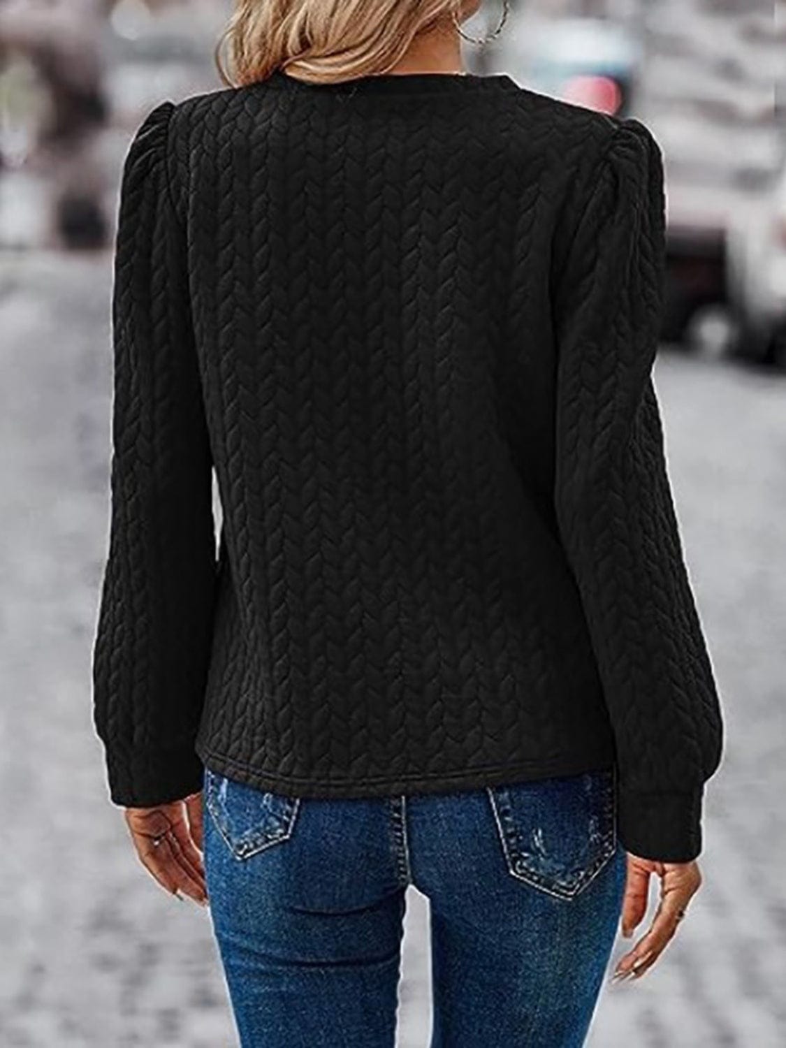 Trendsi Fall Textured Round Neck Long Sleeve Sweatshirt Textured Round Neck Long Sleeve Sweatshirt