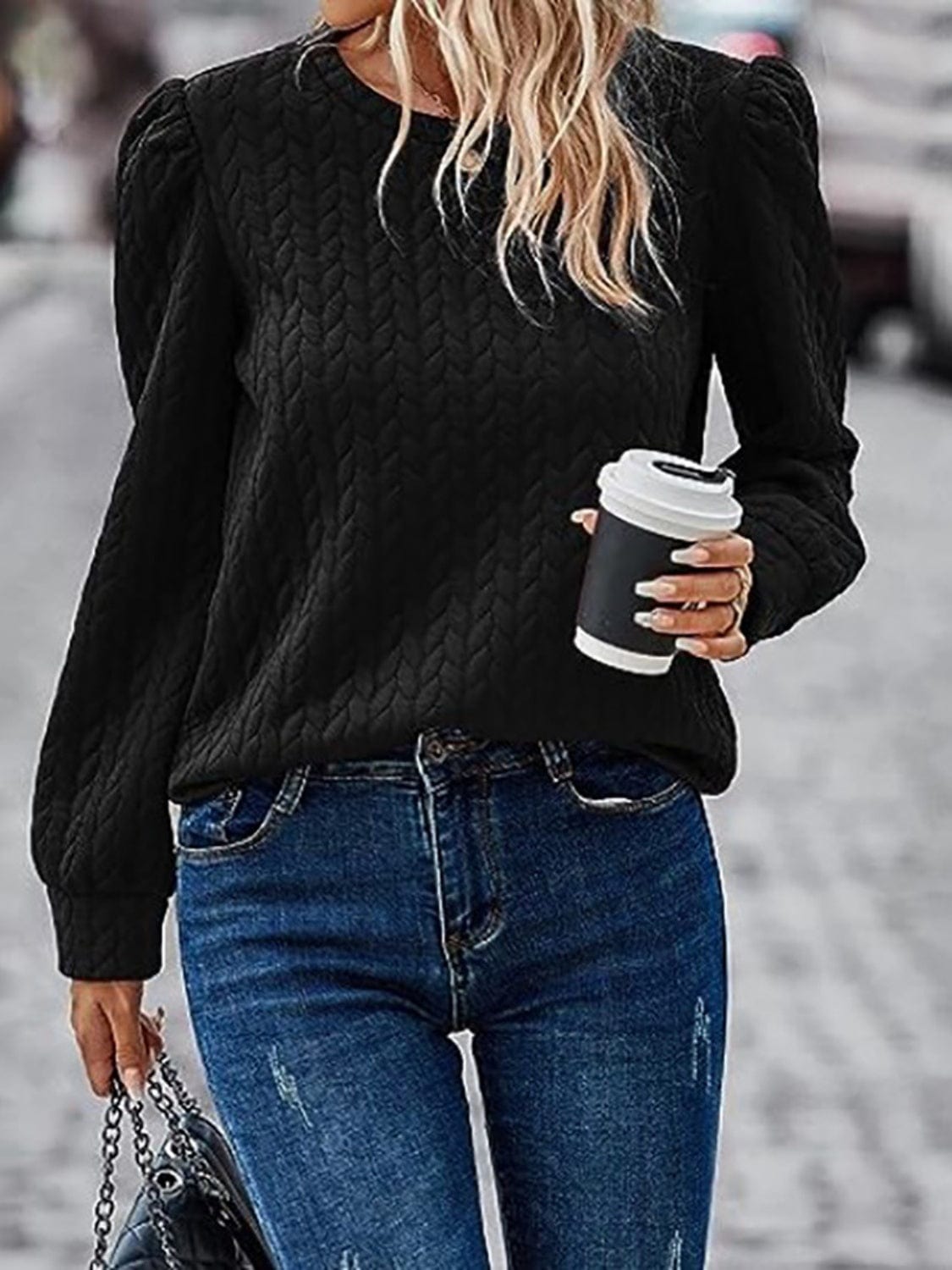 Trendsi Fall Textured Round Neck Long Sleeve Sweatshirt Textured Round Neck Long Sleeve Sweatshirt