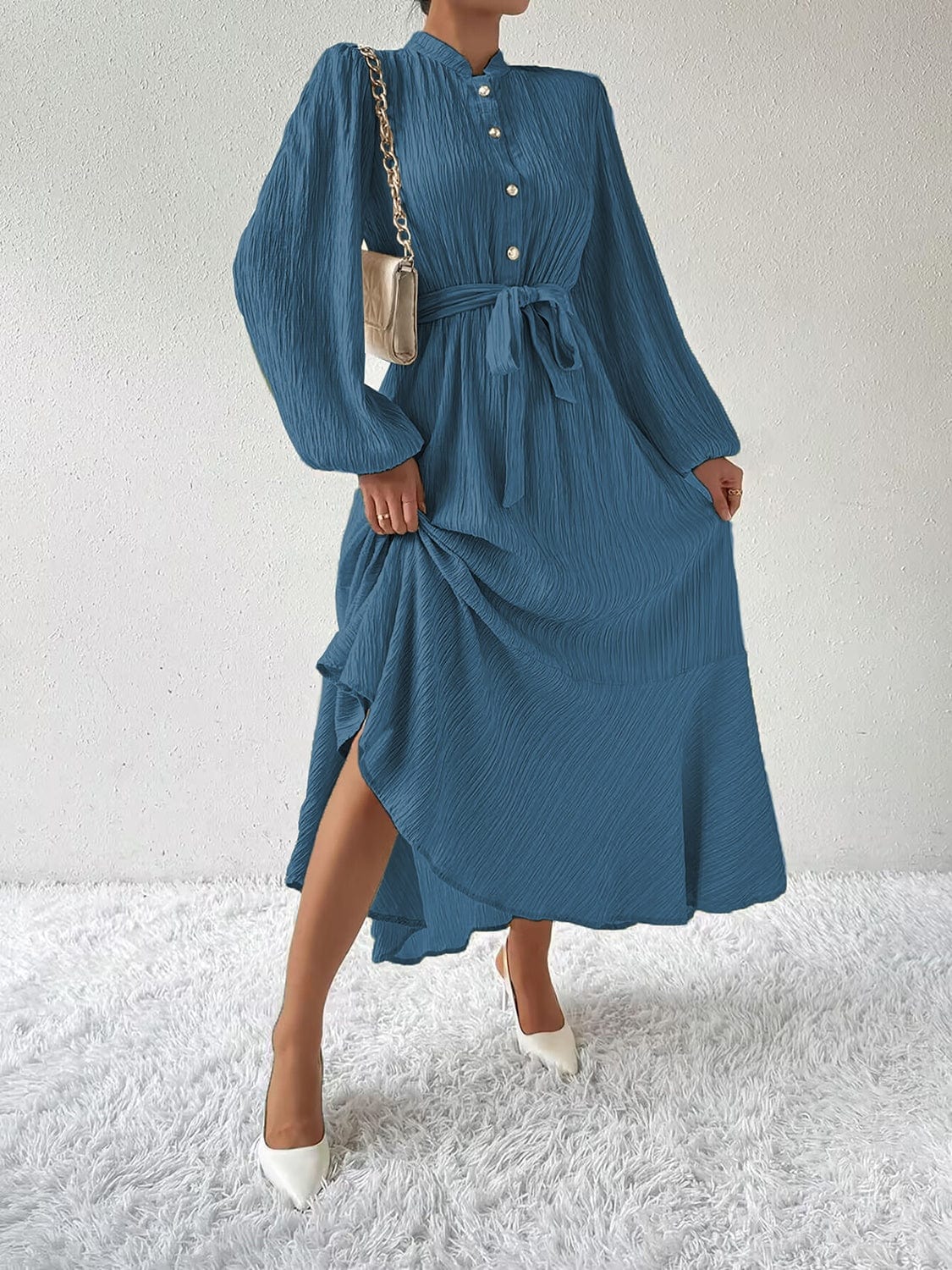 Trendsi Fall Tie Waist Long Sleeve Dress Tie Waist Long Sleeve Dress