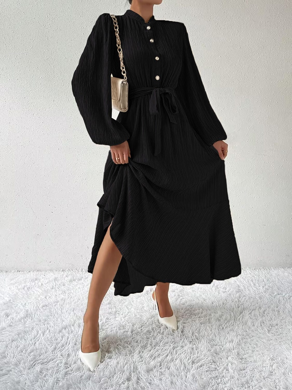 Trendsi Fall Tie Waist Long Sleeve Dress Tie Waist Long Sleeve Dress